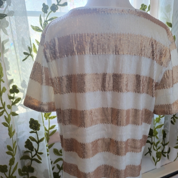 Forever 21 gold & cream striped sequins mini t-shirt dress S - Picture 12 of 12